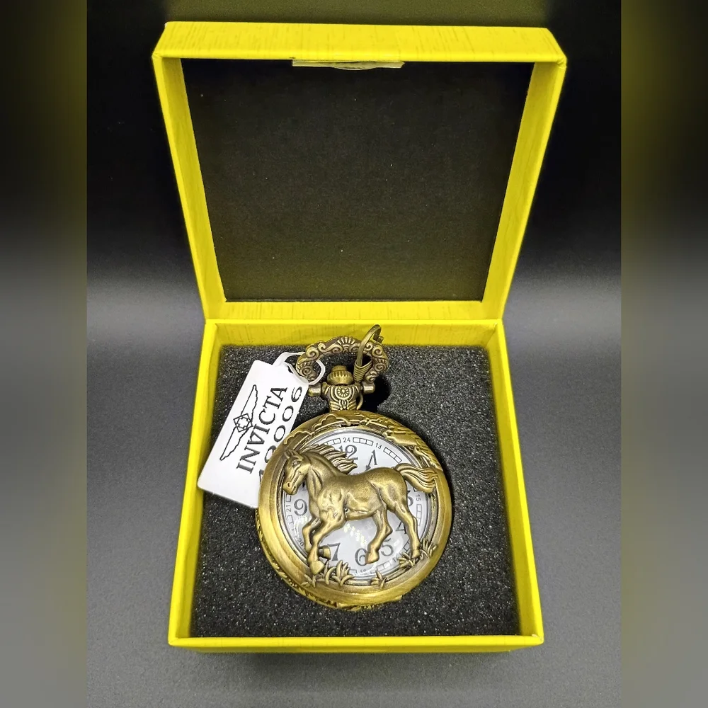 Invicta Gold Pocket Watch with Unicorn Design